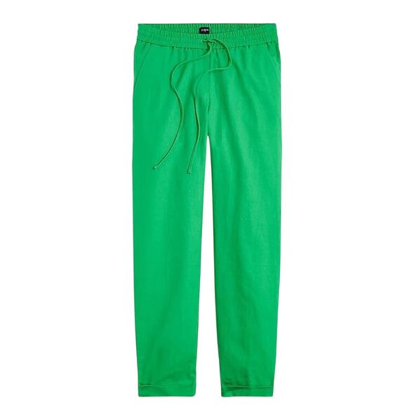 NWT J.Crew Factory Green Linen Cotton Drawstring Pants Size 4 - Picture 1 of 6